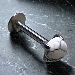 HOWLITE Labret Stud Monroe Piercing Jewelry Internally Threaded Barbell - 16G 1/4” 5/16" 3/8" - Surgical Steel Lip or Cartilage Barbell