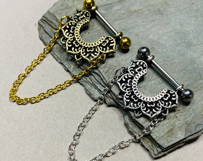 Gold Plated Triple Chain Floral Nipple Shields