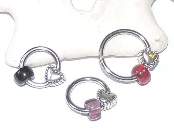 Belly Button Ring - Captive Ring Belly Button Jewelry - Captive Heart Belly Ring - Choose Bead Color - CBR 14G - 5/16"3/8" 7/16" 1/2" Ring