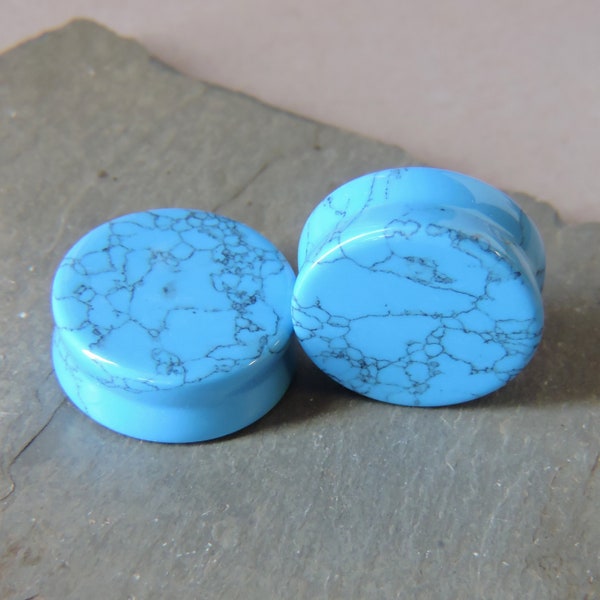 LAST CHANCE Hand Polished Natural Turquoise Plugs - Sizes 00 Gauge to 1" - SET of 2 - Organic Stretched Ear Plugs - Natural Plug Earrings