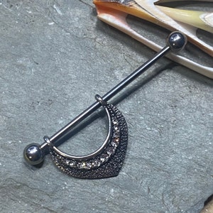 Industrial Barbell - Movable Silver Fancy Crystal Spike Adornment - Double Pierced Ear 14G 1 1/4” 1 3/8” 1 1/2” Scaffold Piercing