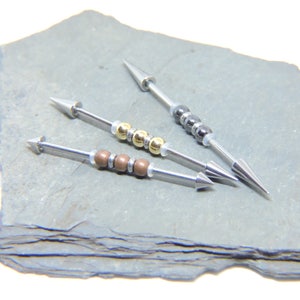 Unique Industrial Barbell - Custom Beaded Spiked Ear Bar - 16G or 14G - Choose From 5 Bead Colors - Scaffold Barbell - Custom Cartilage Bar