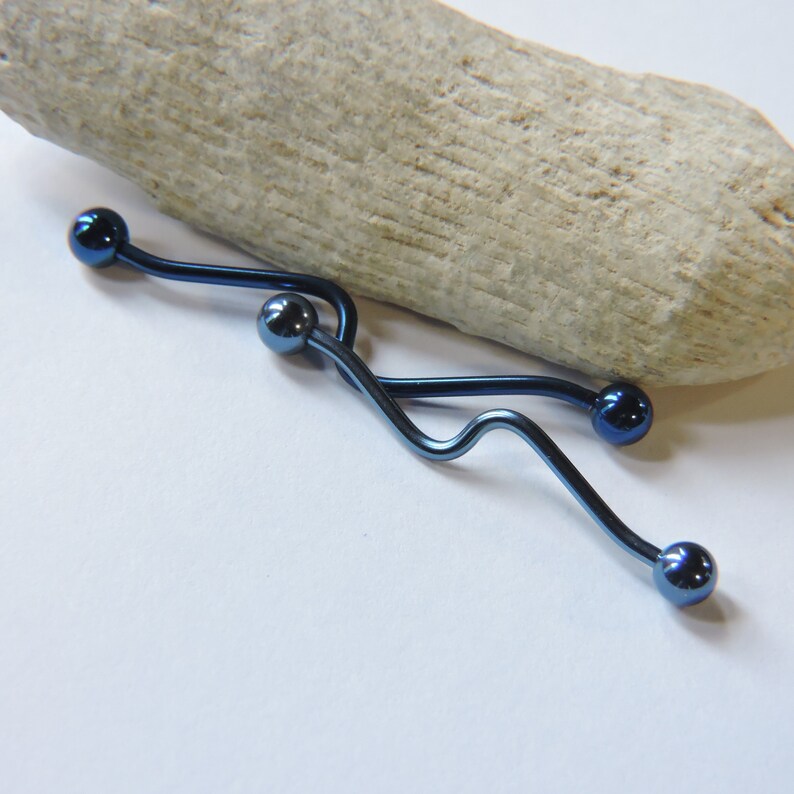 Industrial Barbell Waved Industrial Piercing BLUE Ion Plated Etsy