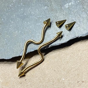 Industrial Barbell  Waved Industrial Piercing YELLOW GOLD Ion Plated - 14G  1 1/4" Custom Wave Scaffold Upper Ear Bar