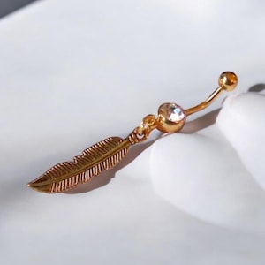 Gold Belly Button Ring - Gold Belly Button Jewelry - Gold Feather Belly Ring - Gold Belly Ring - Ready to Ship