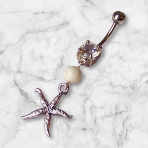 Belly Button Ring - Belly Button Jewelry - Silver Starfish Charm with Howlite Belly Ring - Ocean Belly Jewelry - LIMITED EDITION