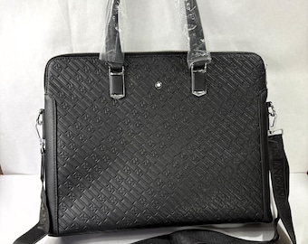 Vintage Montblanc Meisterstuck Black Leather Laptop And Shoulder Messenger Bag