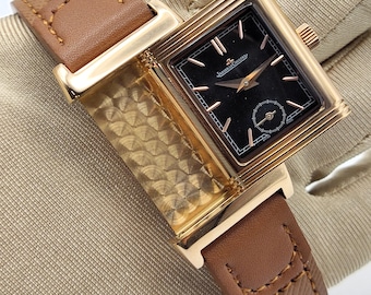 Vintage Luxurious Jaeger-LeCoultre Reverso Sub Dial Analog Quartz Black Dial Women's Wrist Watch