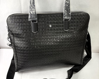 Vintage Montblanc Meisterstuck Black Leather Laptop And Shoulder Messenger Bag