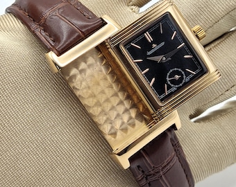 Vintage Luxurious Jaeger-LeCoultre Reverso Sub Dial Analog Quartz Black Dial Women's Wrist Watch