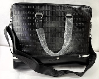 Vintage Montblanc Meisterstuck Black Leather Laptop And Shoulder Messenger Bag