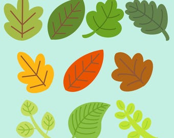 Handgetekende blad clipartset, groene herfst botanische graphics (digitale download)