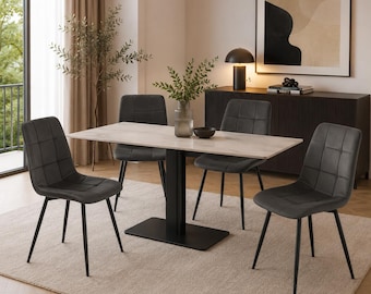 Juego de 4 sillas de comedor de terciopelo, juego de sillas de comedor tapizadas modernas, sillas de cocina con patas de metal, muebles de comedor contemporáneos