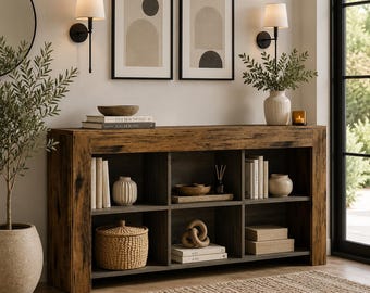 Modern Console Table with Storage, Narrow Entryway Table, Industrial Sofa Table, Wooden Hallway Console, Bookshelf Console Table
