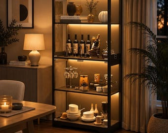 Modern LED Display Cabinet, Glass Storage Cabinet, Lighted China Cabinet, Buffet Cabinet, Dining Room Display Furniture, Accent Cabinet