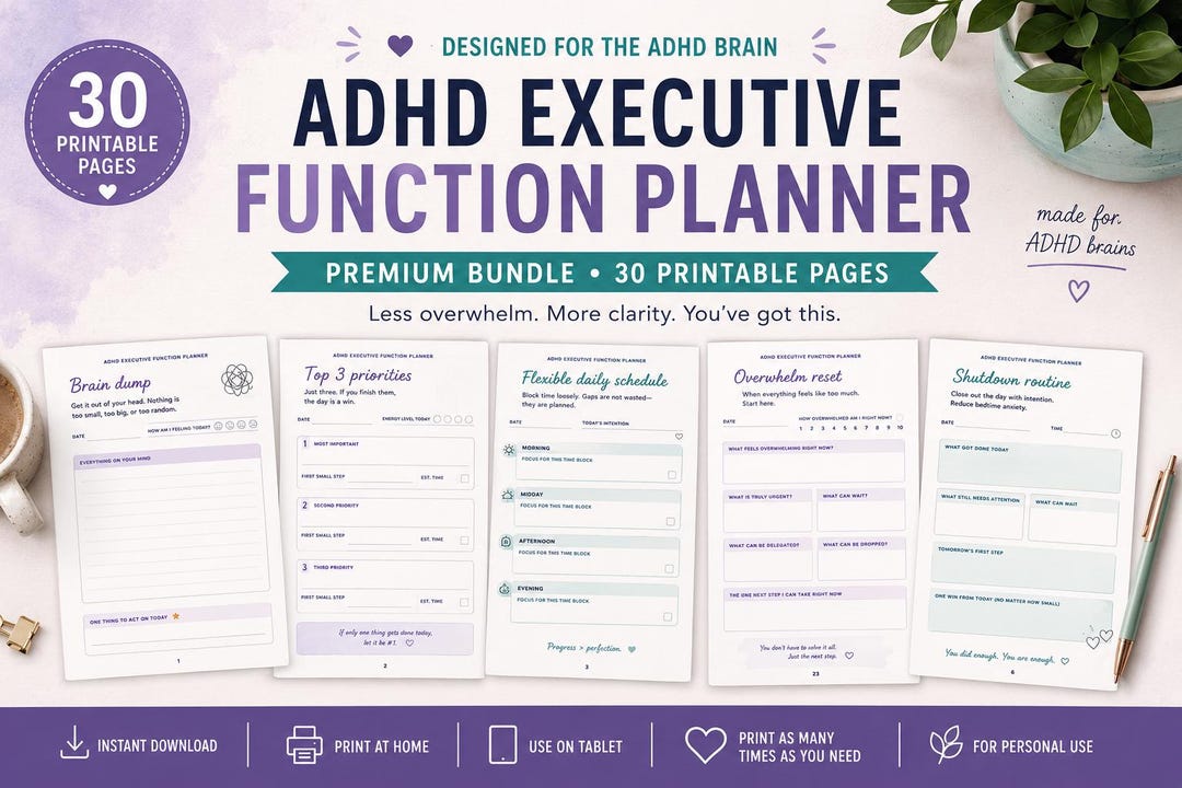ADHD Executive Function Planner Bundle | Printable Neurodivergent ...