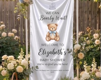 Bearly Wait Baby Shower Welcome Sign, Teddy Bear Baby Shower Banner, Blue Bow Bear Welcome Poster, Boy Baby Shower Decor, Custom Entry Sign
