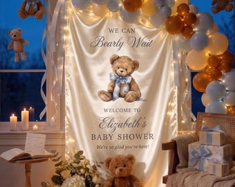 Fabric Baby Shower Welcome Sign, Teddy Bear Neutral Decor