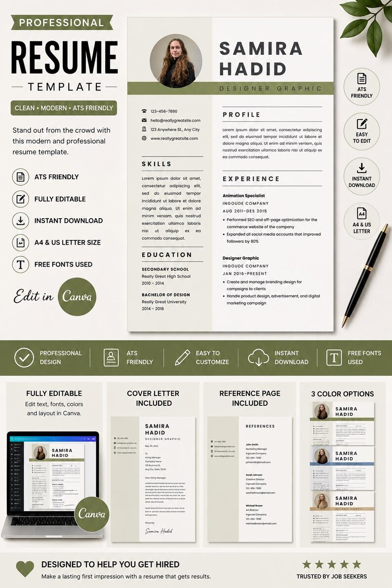 2026 Modern Resume Template With Photo - Professional CV for Mac Pages ...