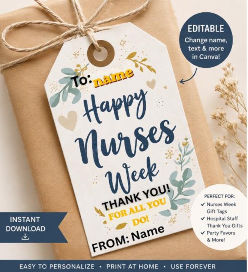 Nurses Week Script Font Editable Nurses Week Gift Tags, Nurse Appreciation Party Favor Labels ...