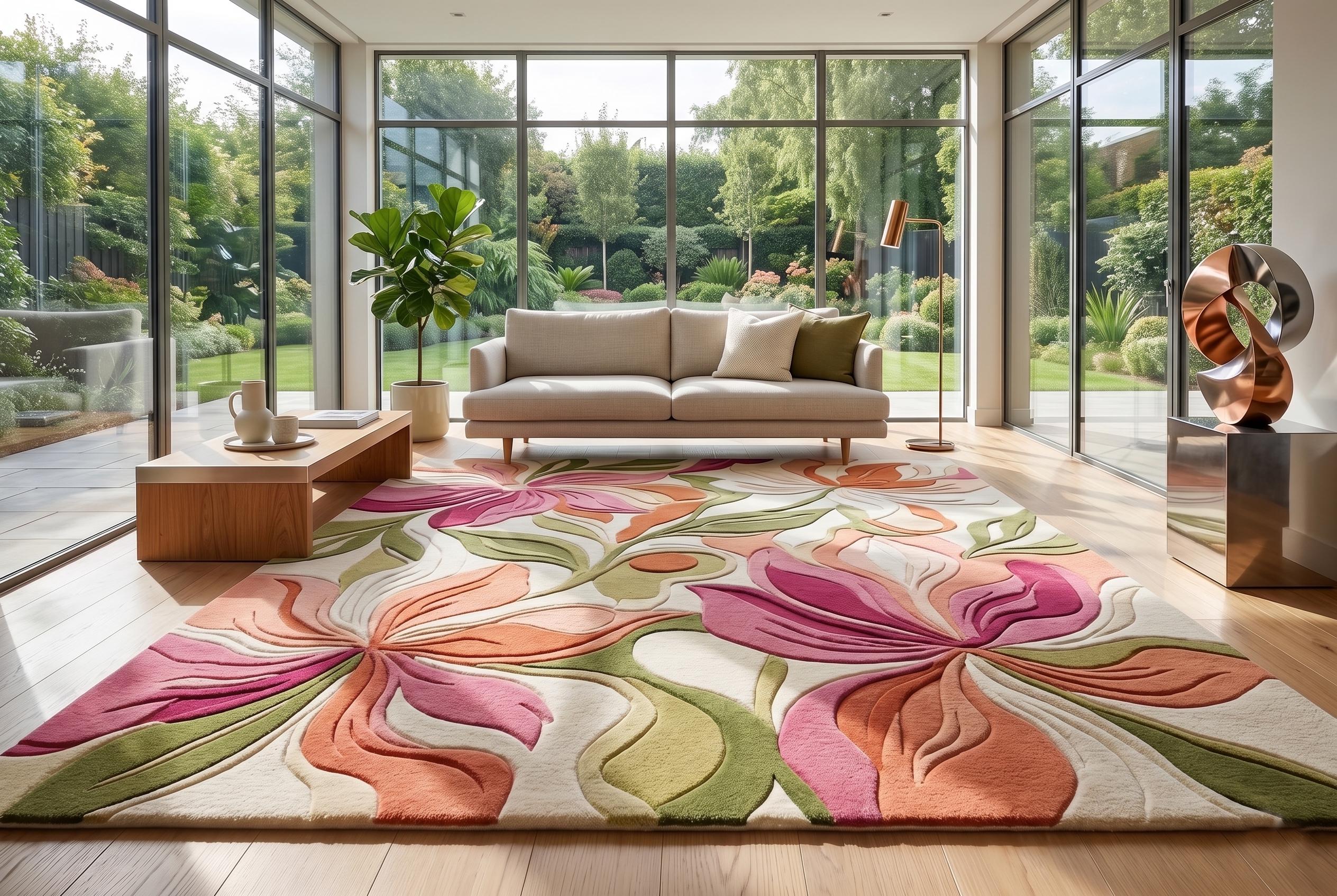 Hand-tufted Abstract Floral Rug – Blush Pink, Peach, Coral, Sage Green ...