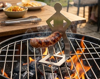 Funny BBQ Sausage Holder Stainless Steel Hot Dog Roaster, Camping Grill Accessory, Foldable BBQ Tool, Gift for Dad