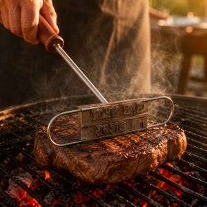 Personligt grilljärn med 55 bokstäver, personligt grillverktyg för biffkött, rolig grillpresent till pappa