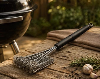 Cepillo y raspador de acero inoxidable para parrillas de barbacoa, herramienta de limpieza con cerdas triangulares de alambre, limpiador de barbacoa, accesorios para parrilla
