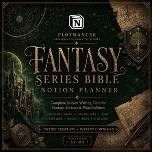 Story Bible Template, Fantasy Series Notion Worldbuilding Planner