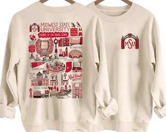 Custom University Hand Sketched Sweatshirt, Personalized College Sweatshirt, Game Day College Football Tee, College Alumni Gift