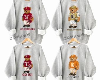 Personalized University Teddy Bear Football Sweatshirt, College Football Teddy Bear Shirt, NCAA Football Crewneck, Alumni Gift Tee