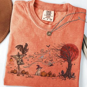 Halloween Dog Shirt, Witch Hat Puppy Tee, Spooky Pumpkin Patch T-Shirt, Haunted Tree Bat Gift, Vintage Fall Sweatshirt