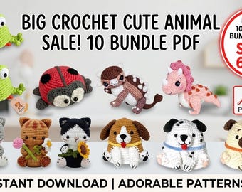 10 Tiermuster-Bundle | Amigurumi Frosch, Katze, Hund, Dinosaurier, Marienkäfer (PDF Download)