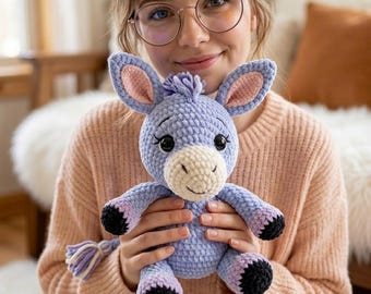 Esel Amigurumi Plüsch Häkelanleitung (PDF), Spielzeug für Anfänger auf dem Bauernhof