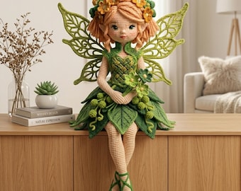 Feen Puppe Häkelanleitung, Waldland Amigurumi Spielzeug, Blatt Kleid (PDF Download)
