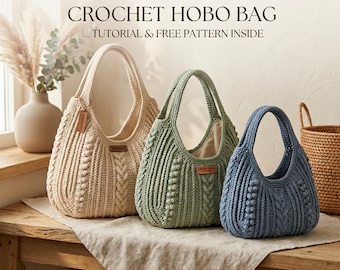 Hobo Bag Häkelmuster, Slouchy Tote, minimalistisches Design (PDF)