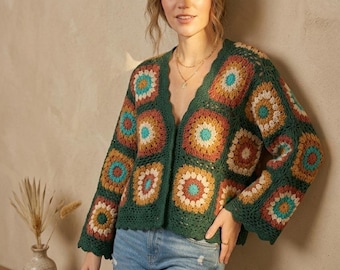 Häkelanleitung Oma Square Cardigan, Boho Vintage Jacke, PDF Instant Download