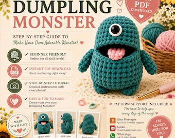 Dumpling Monster Häkelanleitung, Anfänger Amigurumi Plüschtier (PDF Download)