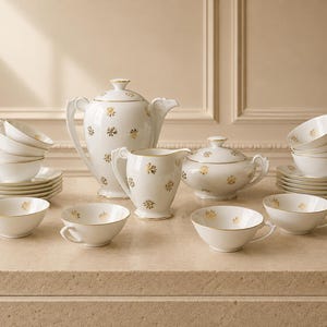 Zeldzaam antiek Limoges servies – 12 kopjes – 24-karaats gouden decoratie – In onberispelijke staat – Volledig verguld