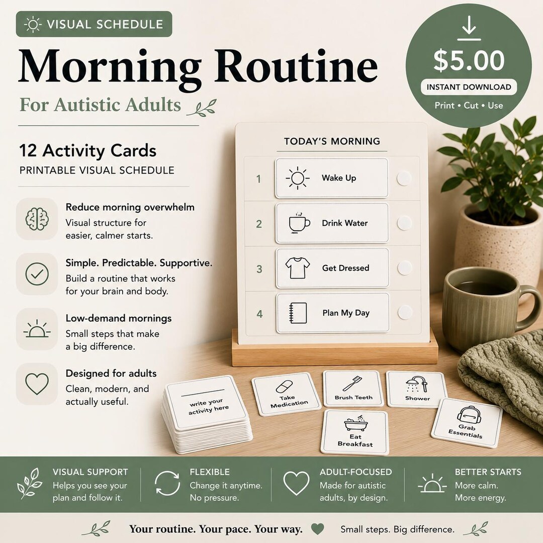Morning Routine Visual Schedule for Autistic Adults | ADHD Planner ...