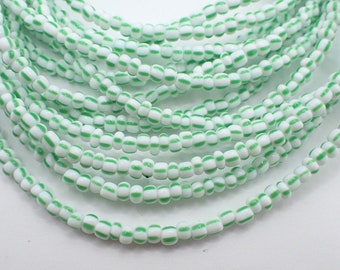 32" white lime green striped Czech glass seed beads tribal vintage African trade