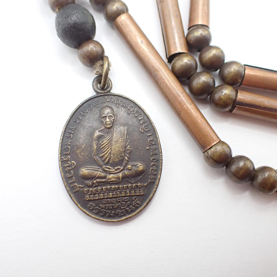 Copper Amulet Copper Metal BUDDHIST AMULET NECKLACE Pendant Bead Asian Thai Handmade ...