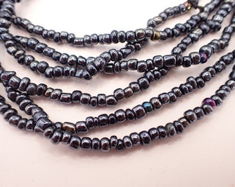 32" striking iridescent silver glass seed spacer beads new tribal African trade