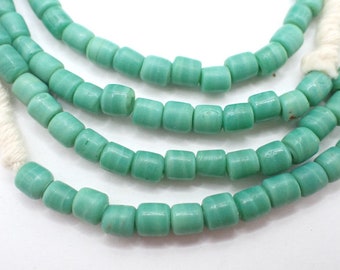 36” flat ended green tribal glass spacers component trade beads Africa