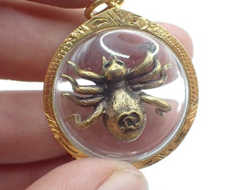 Thai metal SPIDER amulet pendant Thailand Buddhist bead Asian estate collection