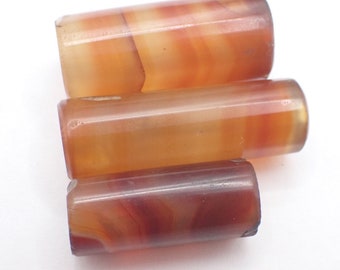 trio large cylindrical IDAR-OBERSTEIN AGATE carnelian stone beads estate African