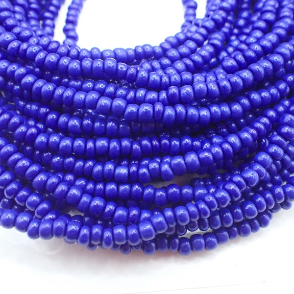 28" strand indigo cobalt blue glass seed trade beads vintage Czech African