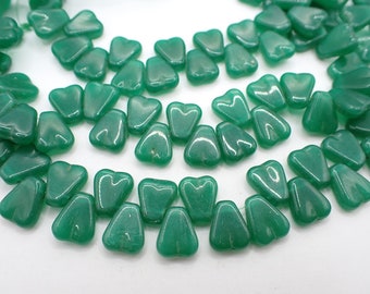 28" strand green 'paddle' Czech Mali wedding pressed glass beads African trade