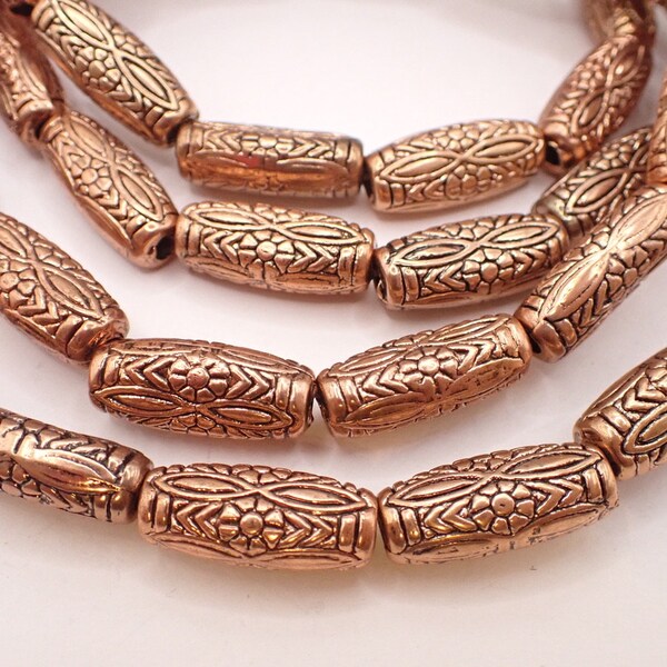 50" strand coppered copper metaled beads tribal Nepal stamped trade copperized