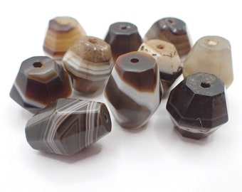 10 pcs BANDED faceted Sulemani AGATE STONE trade beads Africa Mali old estate